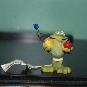 Vintage Russ Berrie & Co Hand Painted Ceramic Green Frog Figurine 2.5" Tall